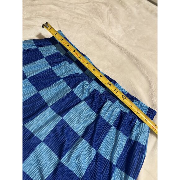 Bad Boys & Belles Blue Trendy Checkered Crinkle Shorts Size L Elastic Waist - Picture 5 of 6
